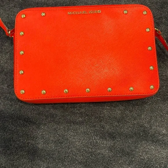 Michael Kors Bold Red Sandrine Gold Stud Crossbody Bag